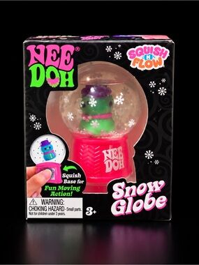 Nee Doh Squish N' Flow Snow Globe - Pink Base, Green Snowman